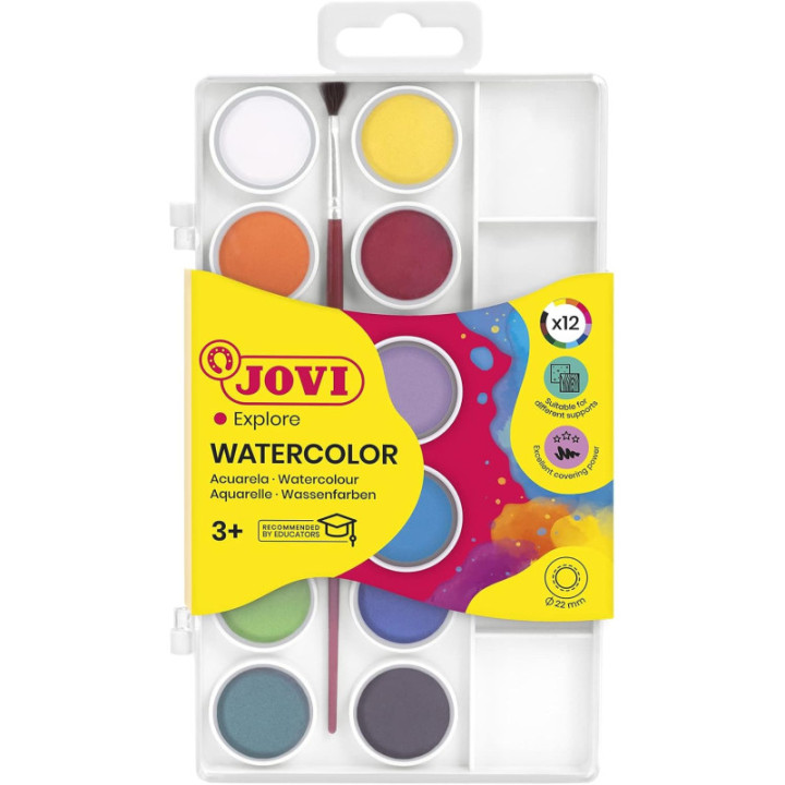 Jovi estuche de 12 acuarelas de 22 mm con pincel