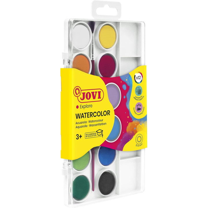 Jovi estuche de 12 acuarelas de 22 mm con pincel