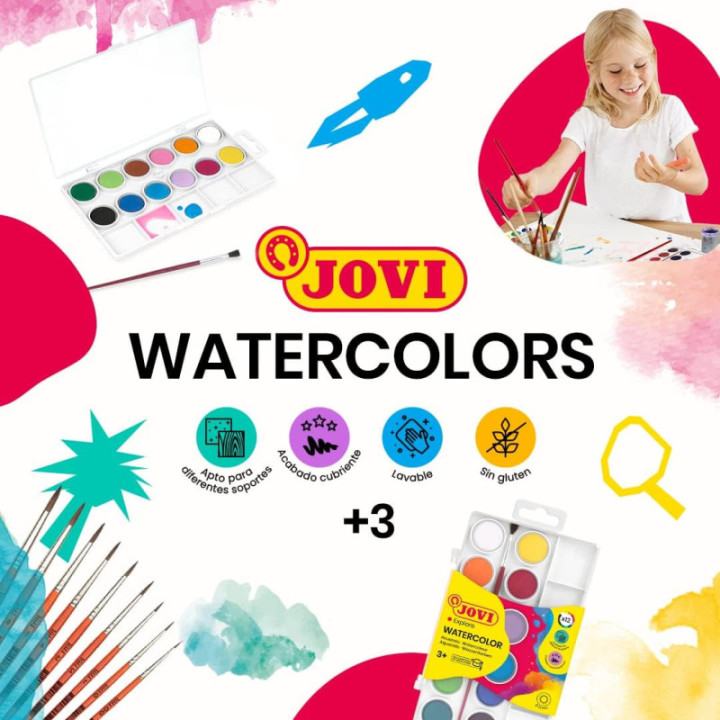 Jovi estuche de 12 acuarelas de 22 mm con pincel