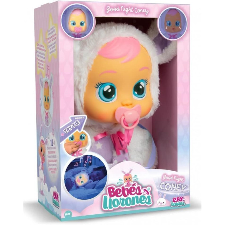 Bebés Llorones Buenas Noches Coney, muñeca con luz y 5 nanas