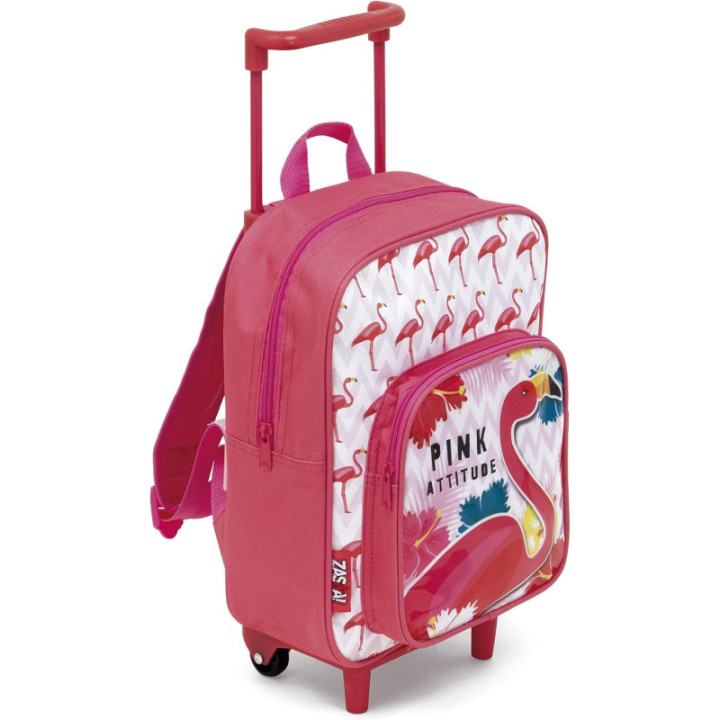 Zaska Flamingo 50510, mochila infantil rosa con ruedas, 36 × 24 × 12 cm