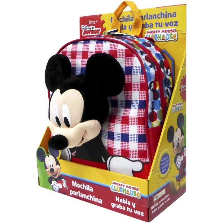 Disney Mickey Mouse, mochila electrónica que habla y graba la voz, 24 × 30 × 9 cm