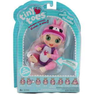 Bandai Tiny Toes conejo rosa, minimuñeca interactiva de 14 cm, versión francesa