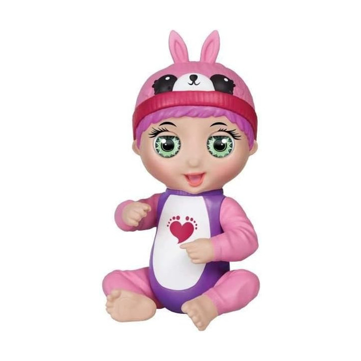 Bandai Tiny Toes conejo rosa, minimuñeca interactiva de 14 cm, versión francesa