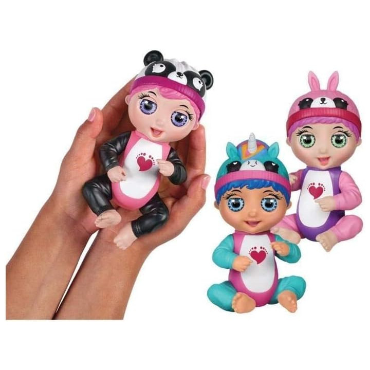 Bandai Tiny Toes conejo rosa, minimuñeca interactiva de 14 cm, versión francesa
