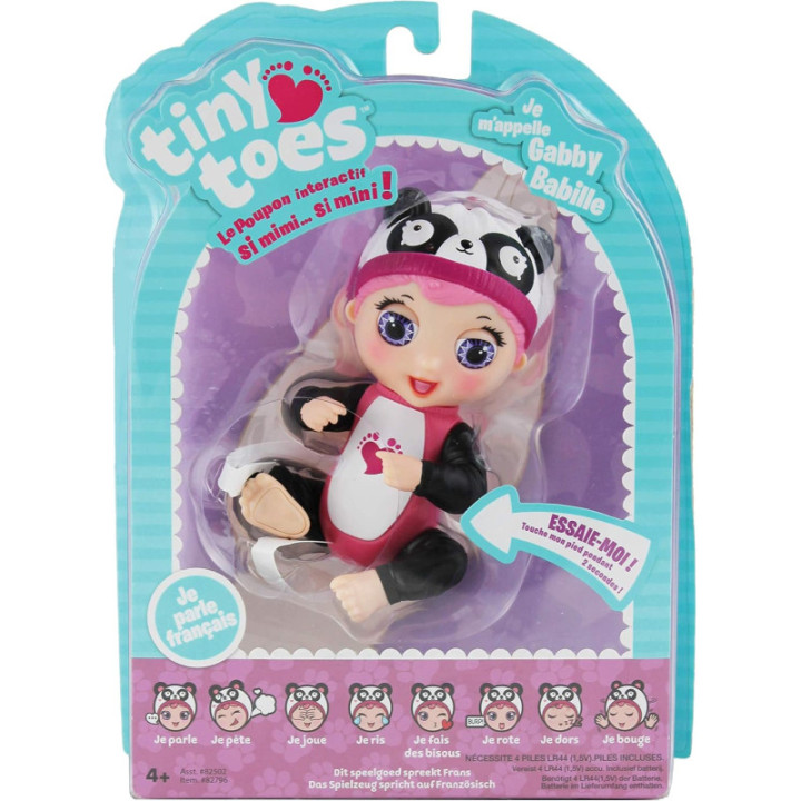 Bandai Tiny Toes panda, minimuñeca interactiva de 14 cm, versión francesa