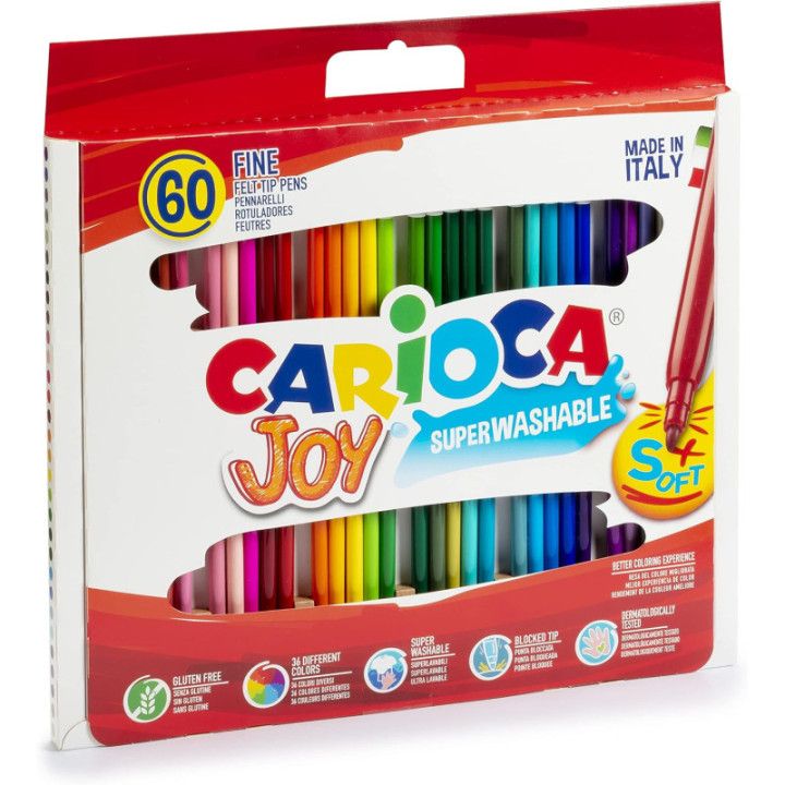 Carioca Joy, estuche de 60 rotuladores de punta fina de 2 mm