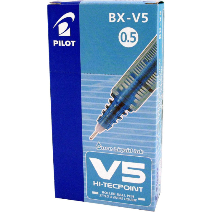 Pilot Hi-Tecpoint V5, caja de 12 bolígrafos roller de tinta azul