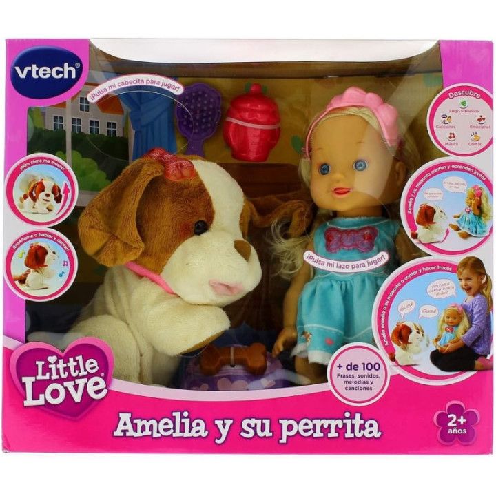 VTech Little Love Amelia y su perrito, muñeca interactiva con mascota