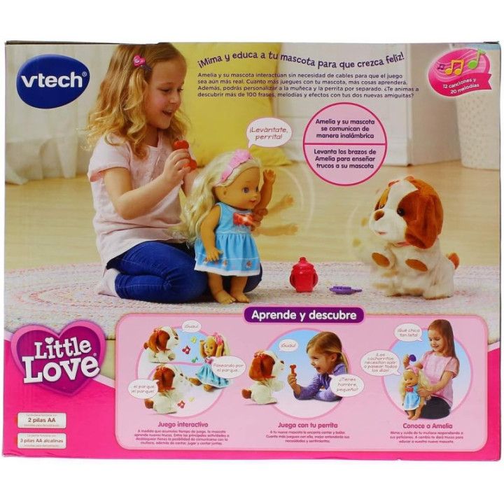 VTech Little Love Amelia y su perrito, muñeca interactiva con mascota