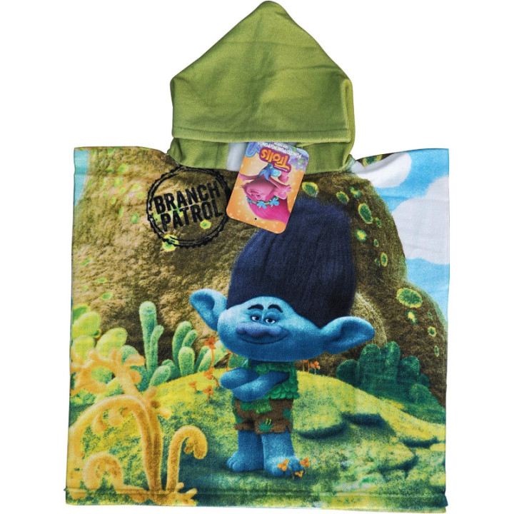 Trolls Branch, poncho toalla infantil de microfibra con capucha
