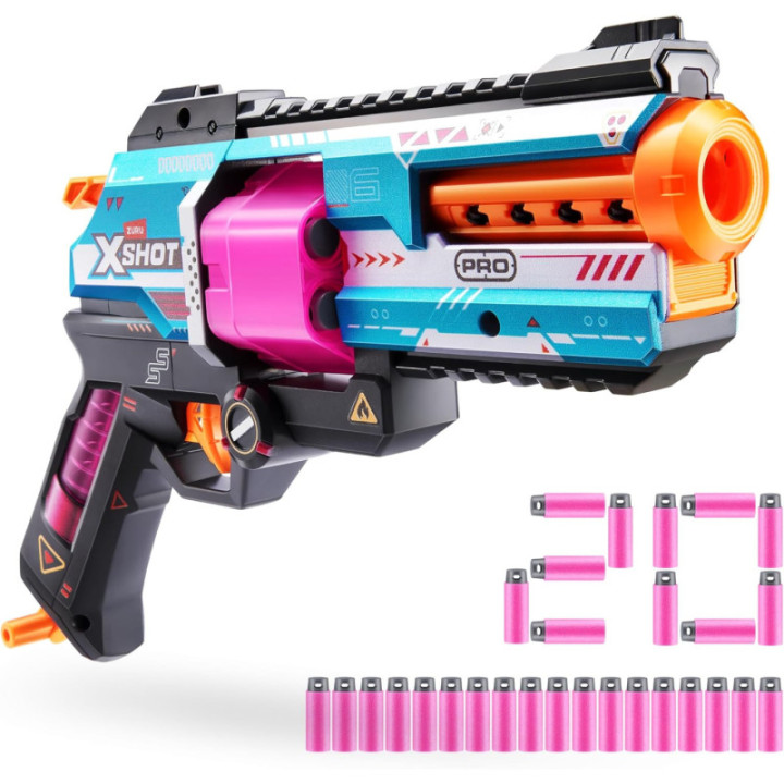 X-Shot Pro Break Barrel, lanzador con cilindro de 6 dardos y 20 dardos