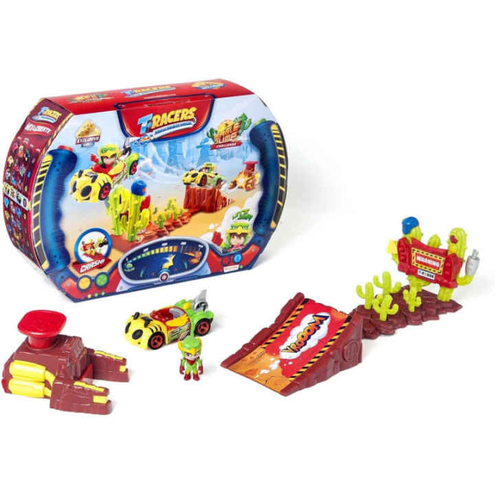 T-Racers Eagle Jump Challenge, lanzador con rampa, coche y piloto