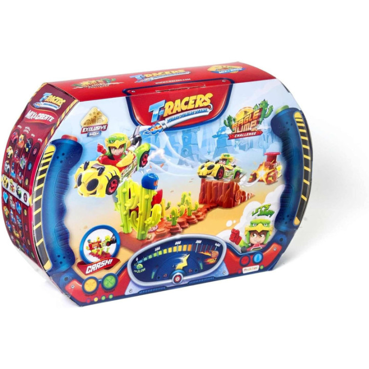 T-Racers Eagle Jump Challenge, lanzador con rampa, coche y piloto