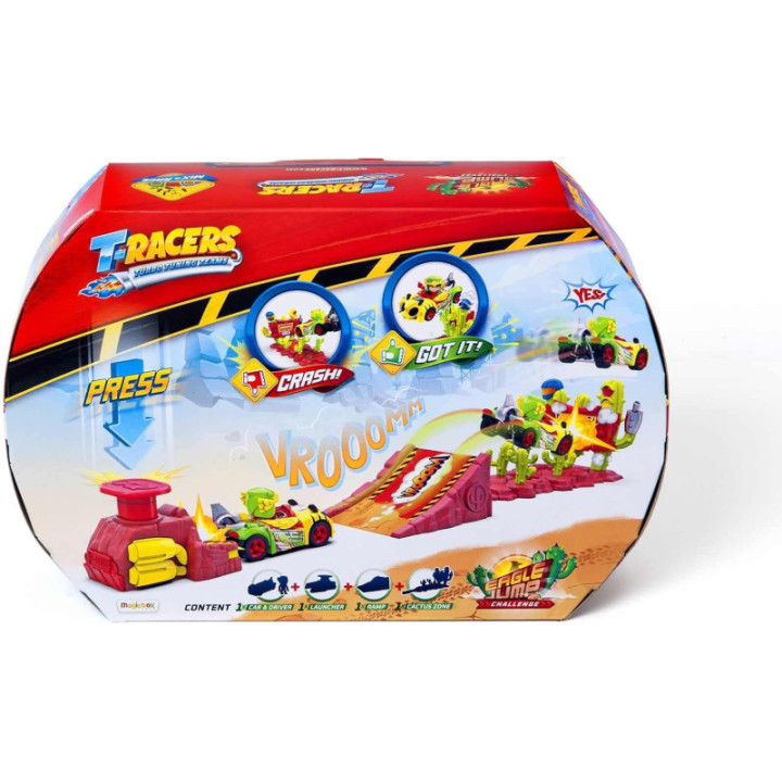 T-Racers Eagle Jump Challenge, lanzador con rampa, coche y piloto