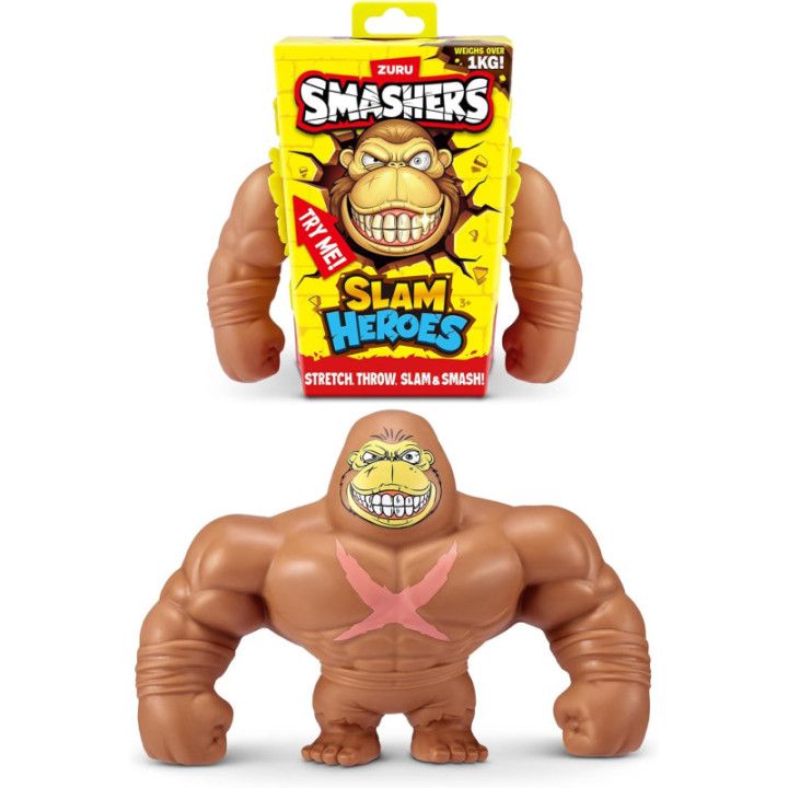 Smashers Slam Heroes de ZURU, Gorila de Juguete Estirable para niños (Brown Gorilla)