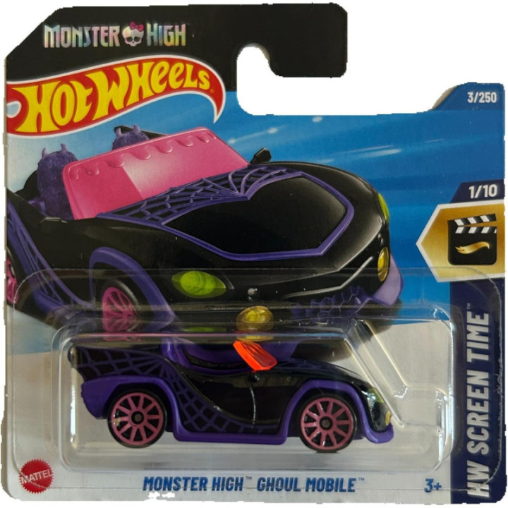 Hot Wheels HYX62, 3/250 Monster High Ghoul Mobile, coche a escala 1:64, colección 2025